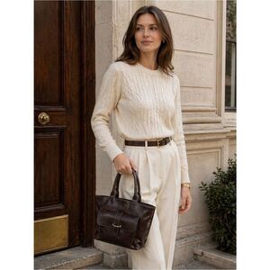 Vintage Prune Dark Brown Leather Top-Handle Tote
